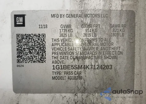2019 Chevrolet Cruze Lt from USA, damaged, VIN 1G1BE5SM4K7124203